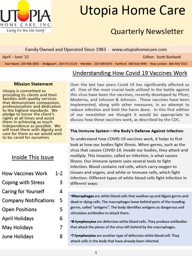 Utopia Home Care Quarterly Newsletter